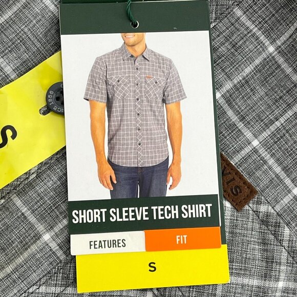 Orvis Mens Small Short Sleeve Woven Tech Shirt Grey Windowpane Check Casual New - Picture 5 of 9
